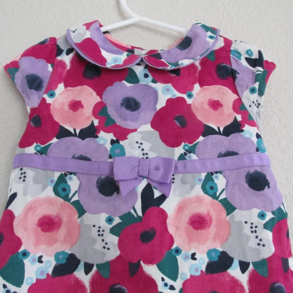 Gymboree Collared Dress Toddler Girls Size 2T Pink Floral Button Back Cap Sleeve